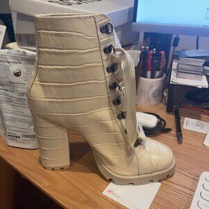 Schutz Womens Zhara Leather Pull On Dressy Booties Shoes White Embossed Croc